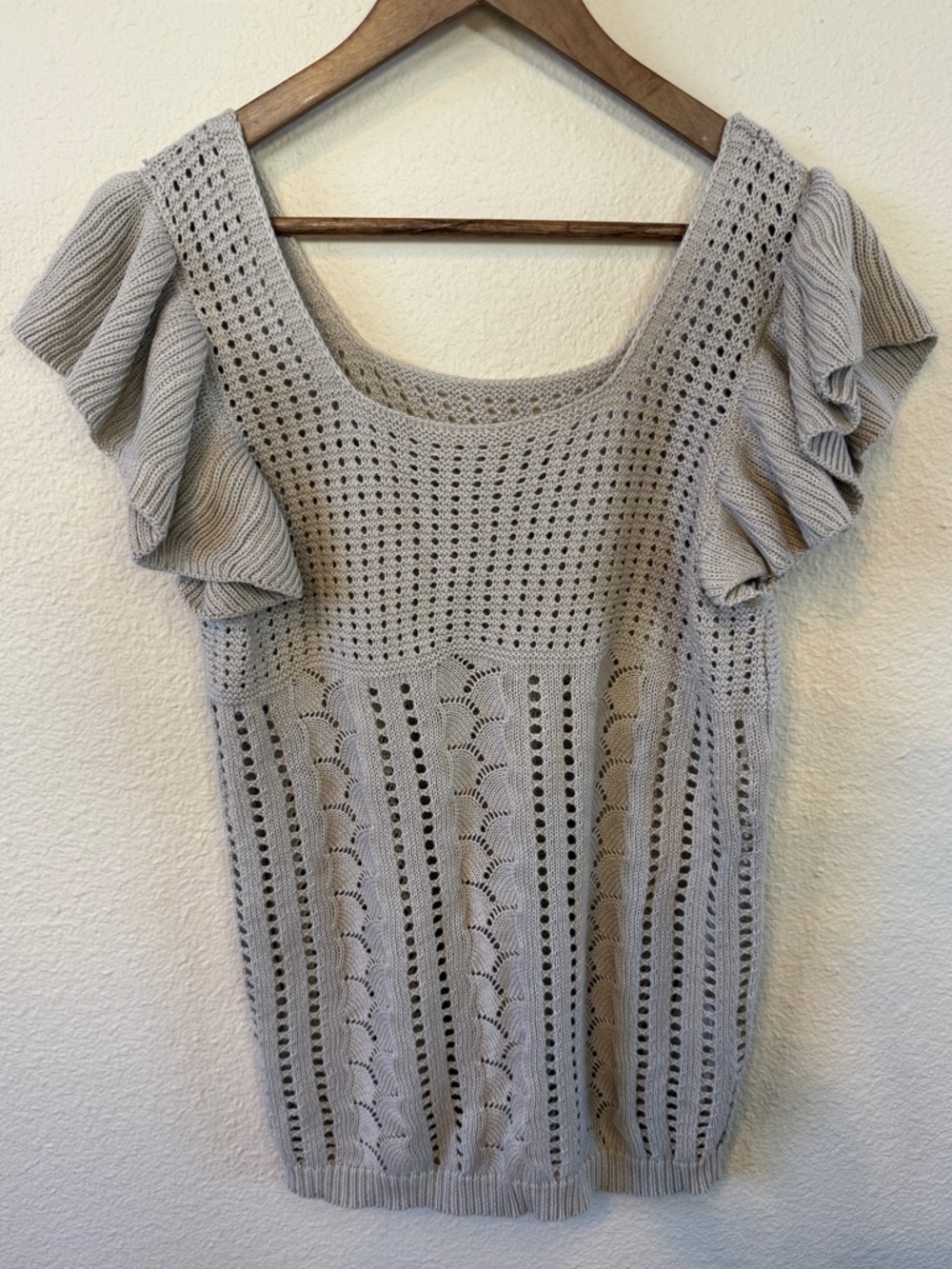 Flutter Sleeve Knit Top, in Tan, Size Large - Picture 2 of 14